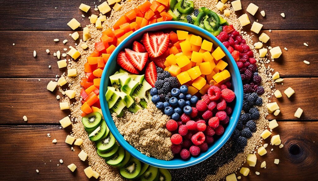 Whole grains, fruits, and vegetables